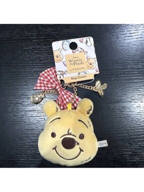 Primark Winnie the Pooh Yellow Plush Bag Charm with Red Gingham Bow